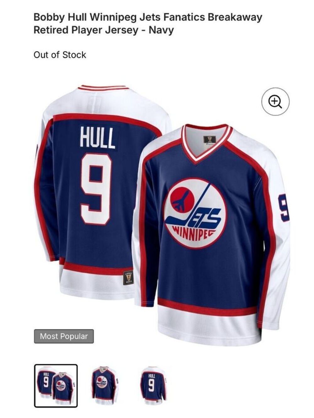 Bobby Hull Winnipeg Jets Fanatics Breakaway Retired Player Jersey - Navy